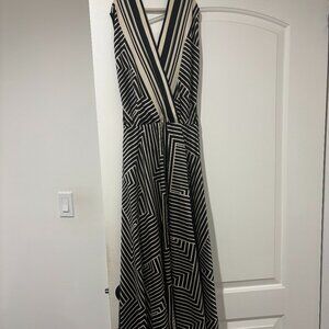 Mango black and beige Striped sleeveless midi dress size xxs